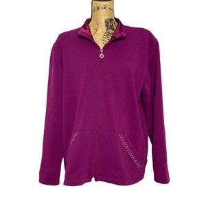 Allison Daley Fuscia Zip Up Rhine Stone Shoulder Pads Retro Leisure Jacket
